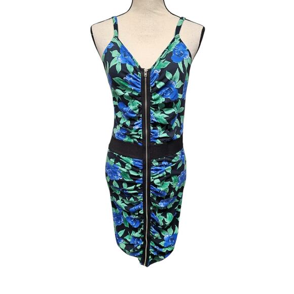 Vero Moda y2k Zip Front Ruched Dress Sz Med Indie Sleaze Party Club Wear - Picture 1 of 8